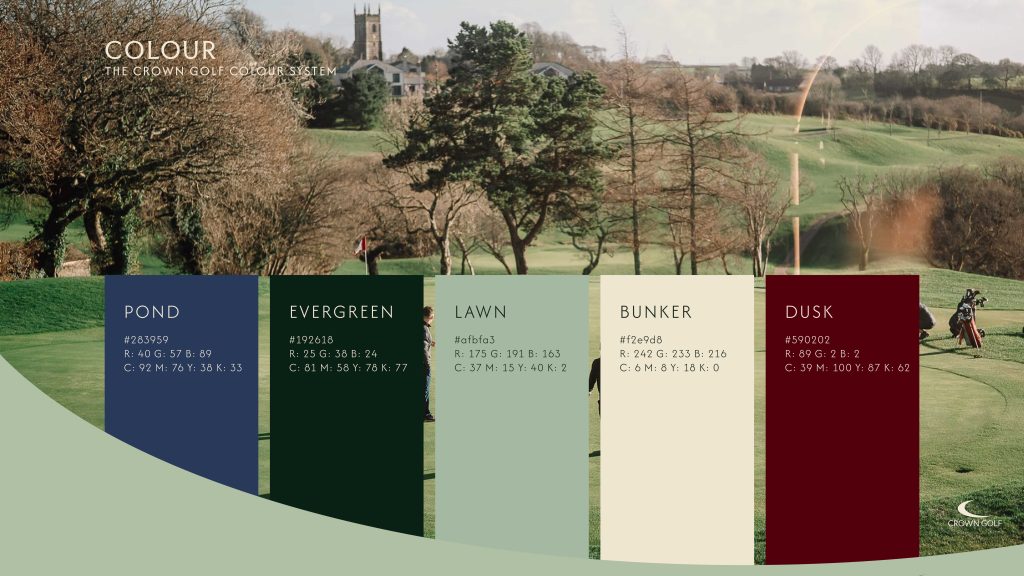 A colour palette we developed for Crown Golf, inspired by the golf landscape of each resort.
